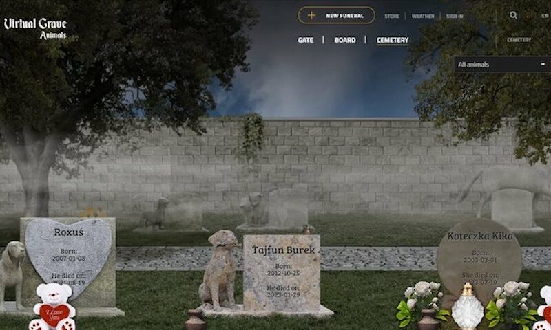 Crear funerales y poner tumbas en un cementerio virtual para personas y animales
