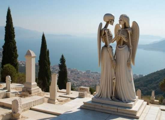 "El Beso Alado: Murmullos de Mármol y Destino en Montjuïc"